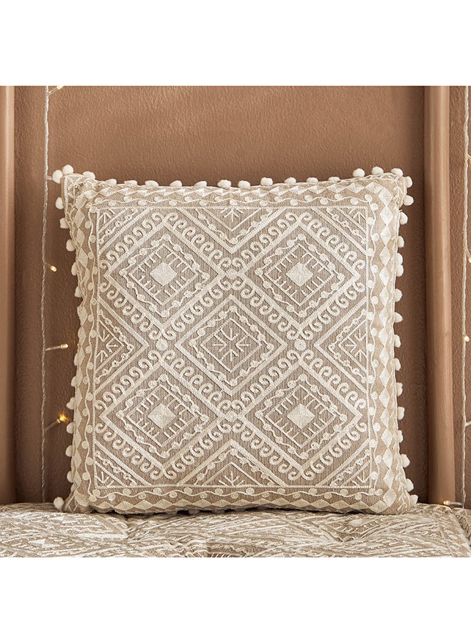 Home Box Embroidered Medallion Cushion 40x40 cm Beige - Image 1